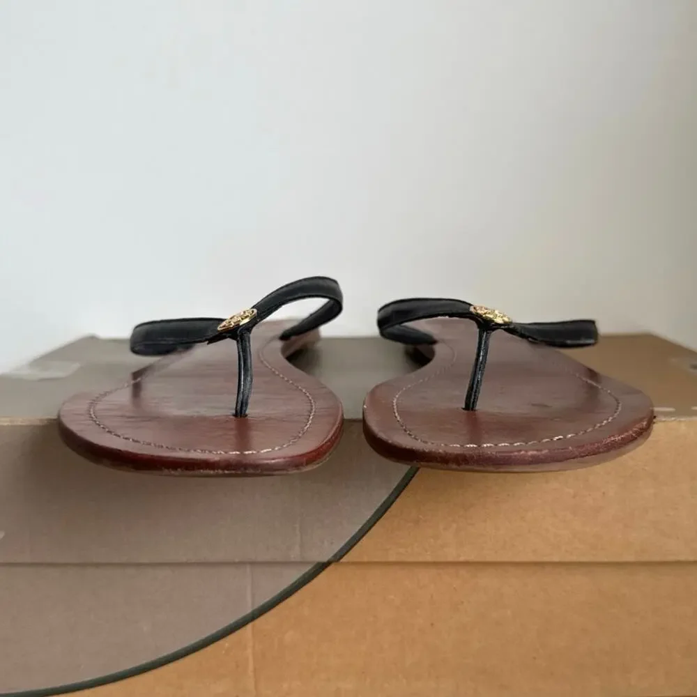 Tory Burch Terra Black Leather Women Slip On Sandals- SZ 11